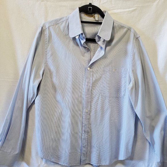 Balenciaga Paris Light Blue Striped Button Up Men's Shirt - Picture 1 of 5